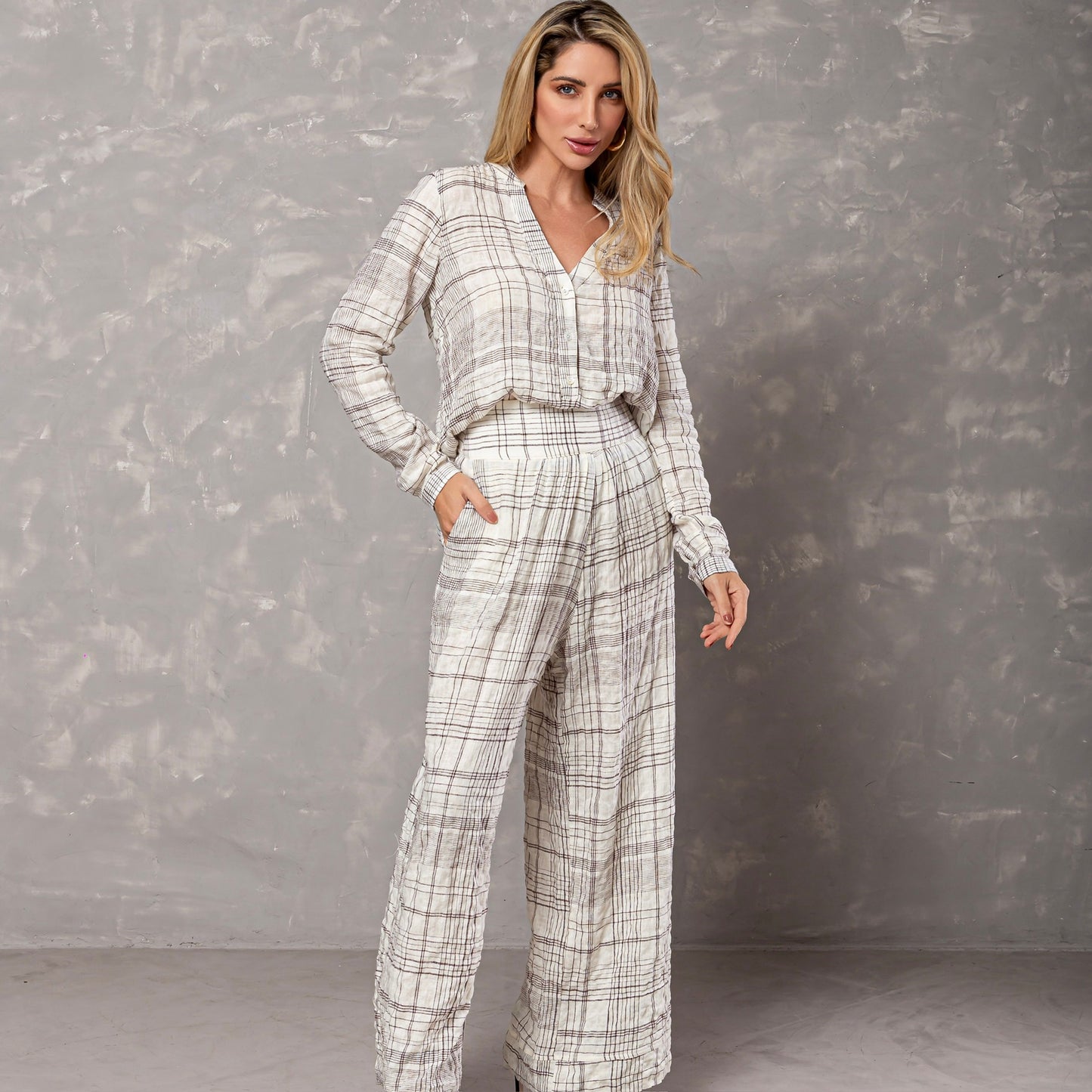 CALÇA GEORGIA XADREZ BRANCO