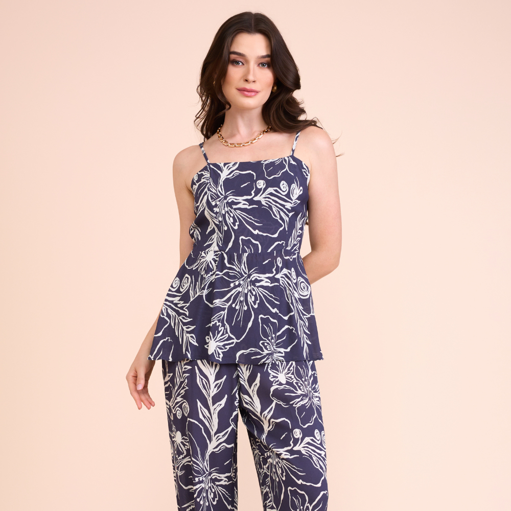 Regata Mônica Estampada Alça fina Azul Marinho Infinita