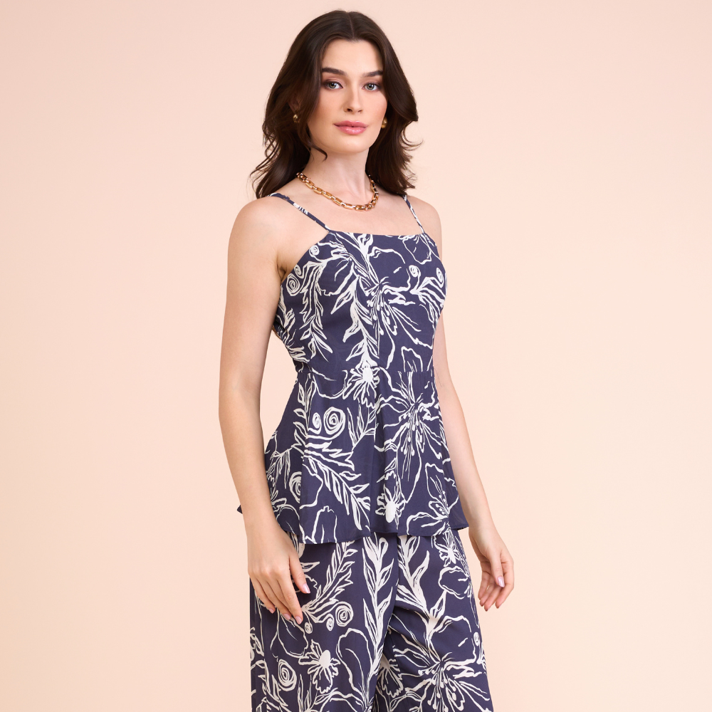 Regata Mônica Estampada Alça fina Azul Marinho Infinita