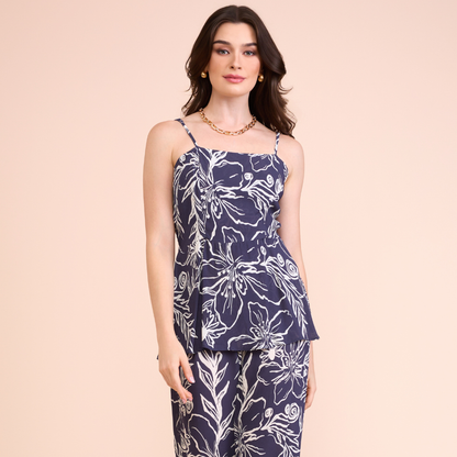 Regata Mônica Estampada Alça fina Azul Marinho Infinita