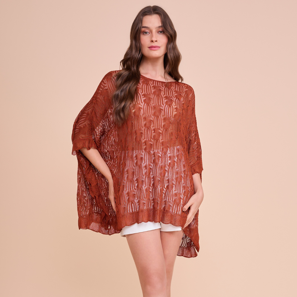 Blusa Ampla Rendada Tricot Canela Infinita