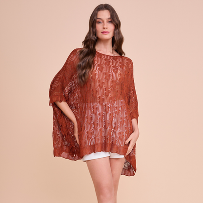 Blusa Ampla Rendada Tricot Canela Infinita