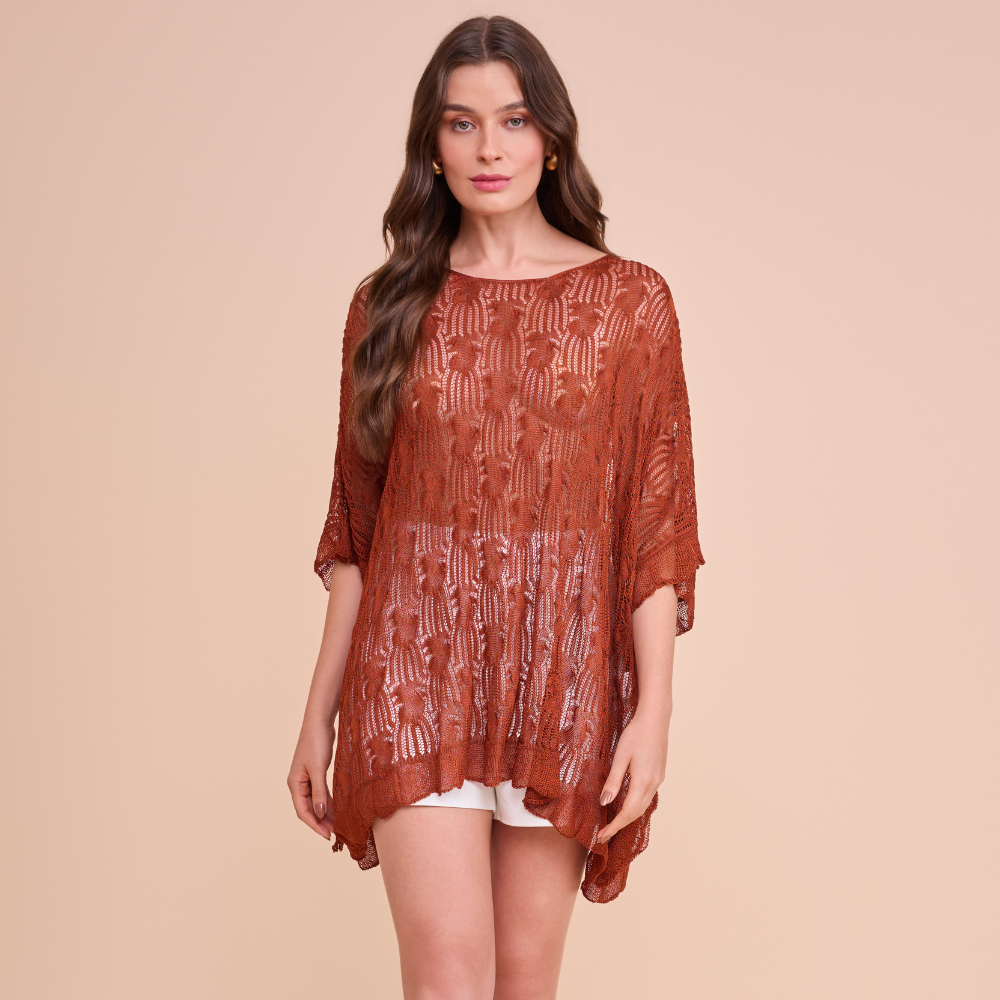 Blusa Ampla Rendada Tricot Canela Infinita