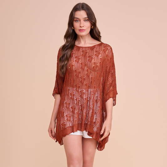 Blusa Ampla Rendada Tricot Canela Infinita