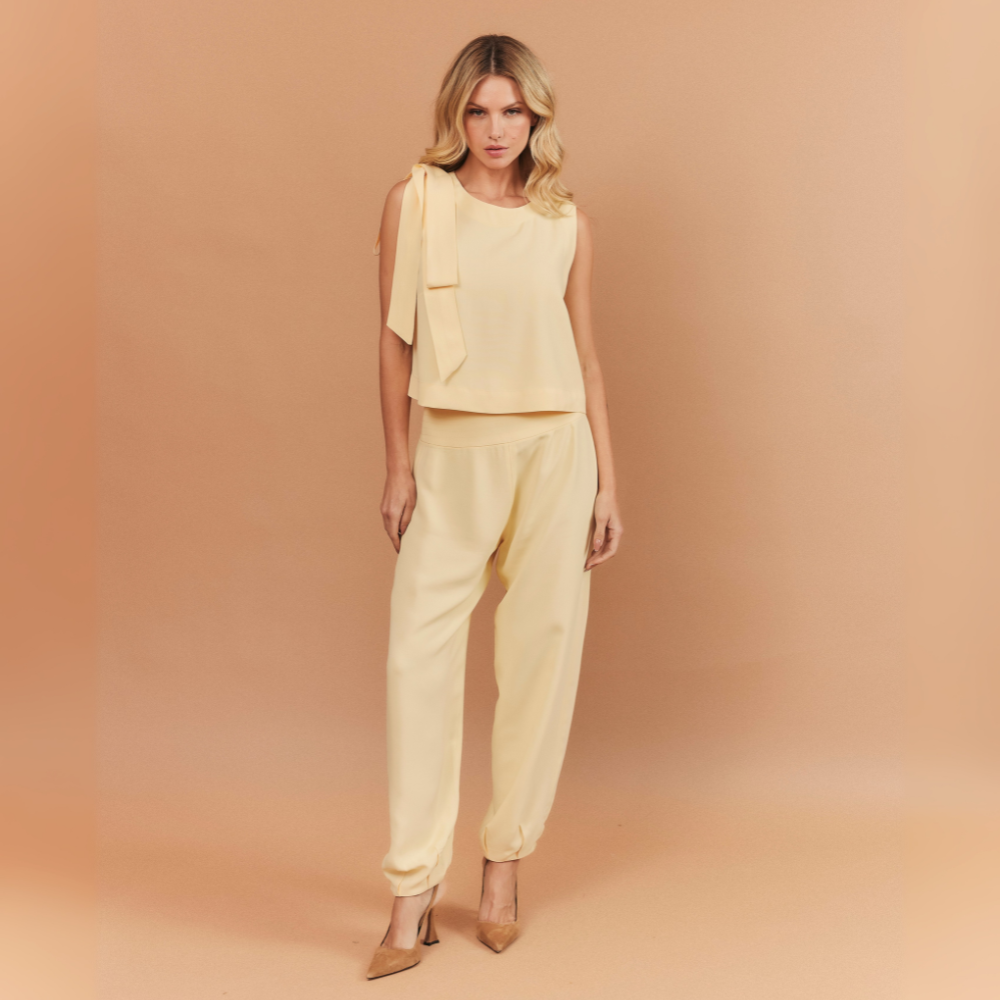 CALÇA JULIANA CREPE PATOU AMARELO