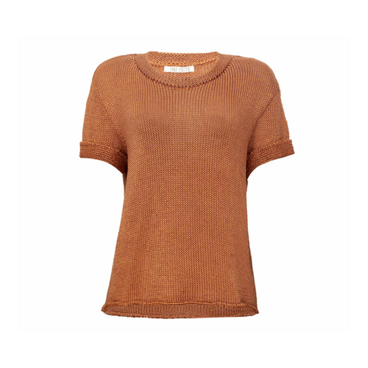 BLUSA MANGA CURTA TRICOT MARROM CLARO