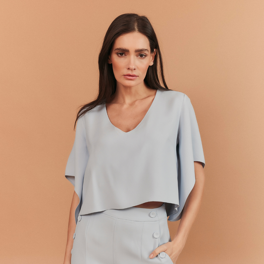 BLUSA MANGA OLGA CREPE PATOU AZUL CLARO