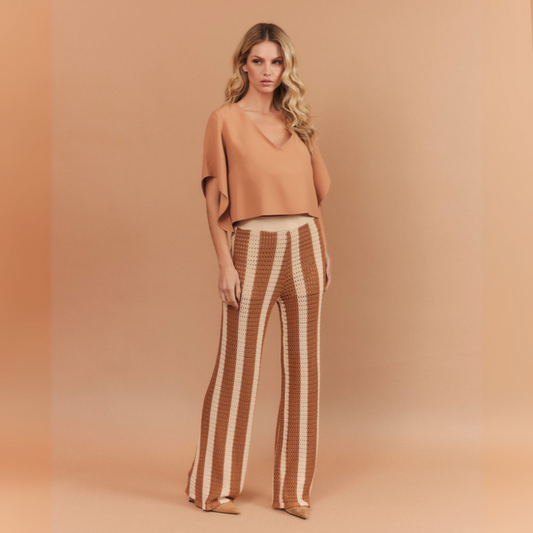 CALÇA CLARA TRICOT CARAMELO