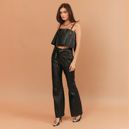 CALÇA MORGANA DE COURO PRETO