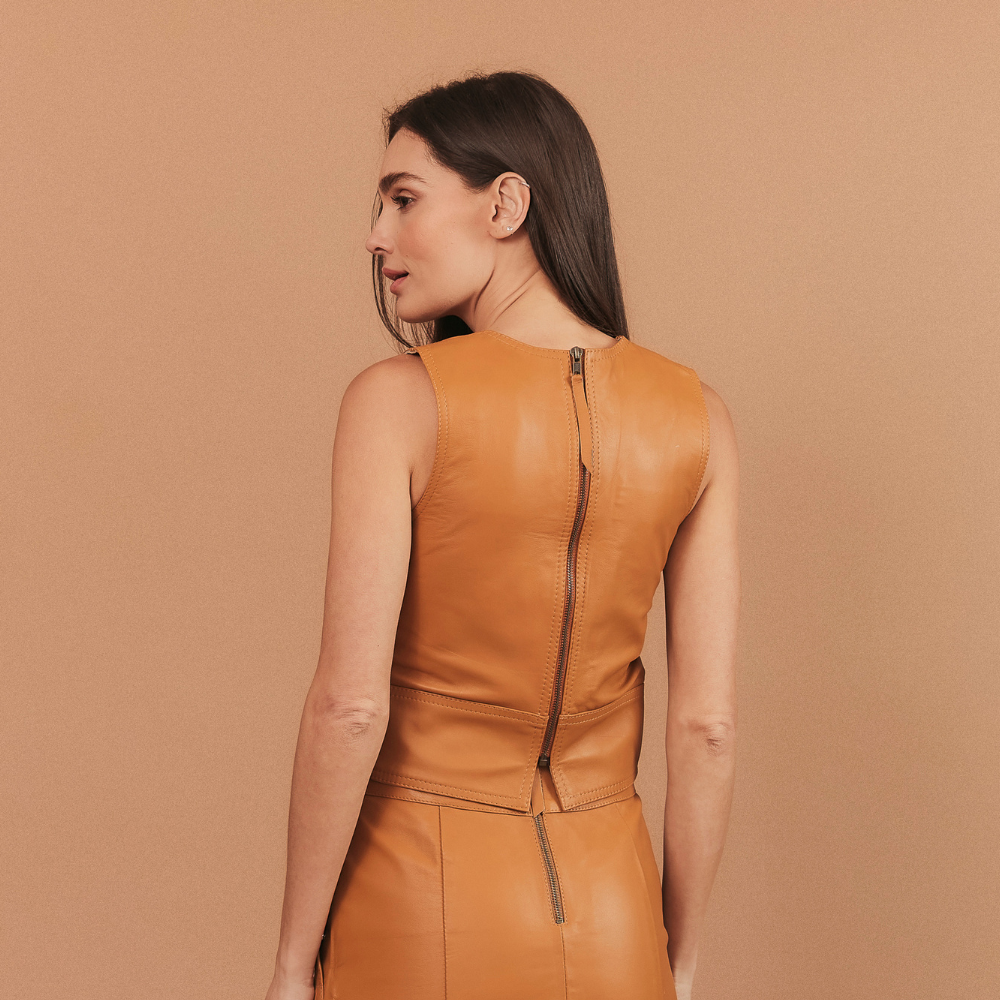 CROPPED BRUNA COURO MOSTARDA