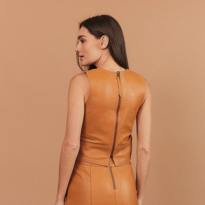 CROPPED BRUNA COURO MOSTARDA