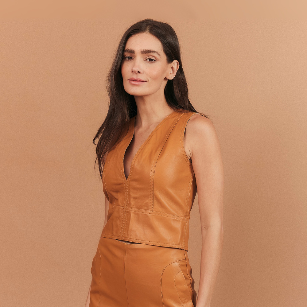 CROPPED BRUNA COURO MOSTARDA