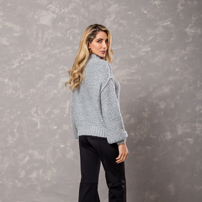 BLUSA GOLA ALTA TRICOT CINZA