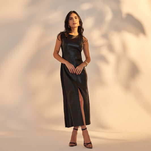 VESTIDO MEGAN COURO PRETO