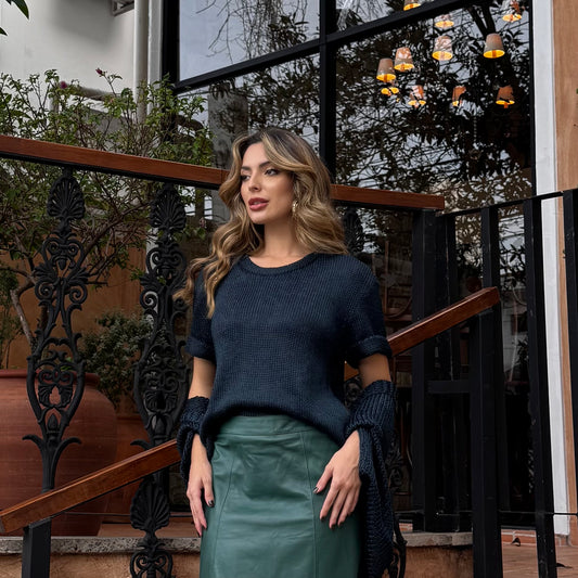 BLUSA MANGA CURTA TRICOT VERDE ESCURO