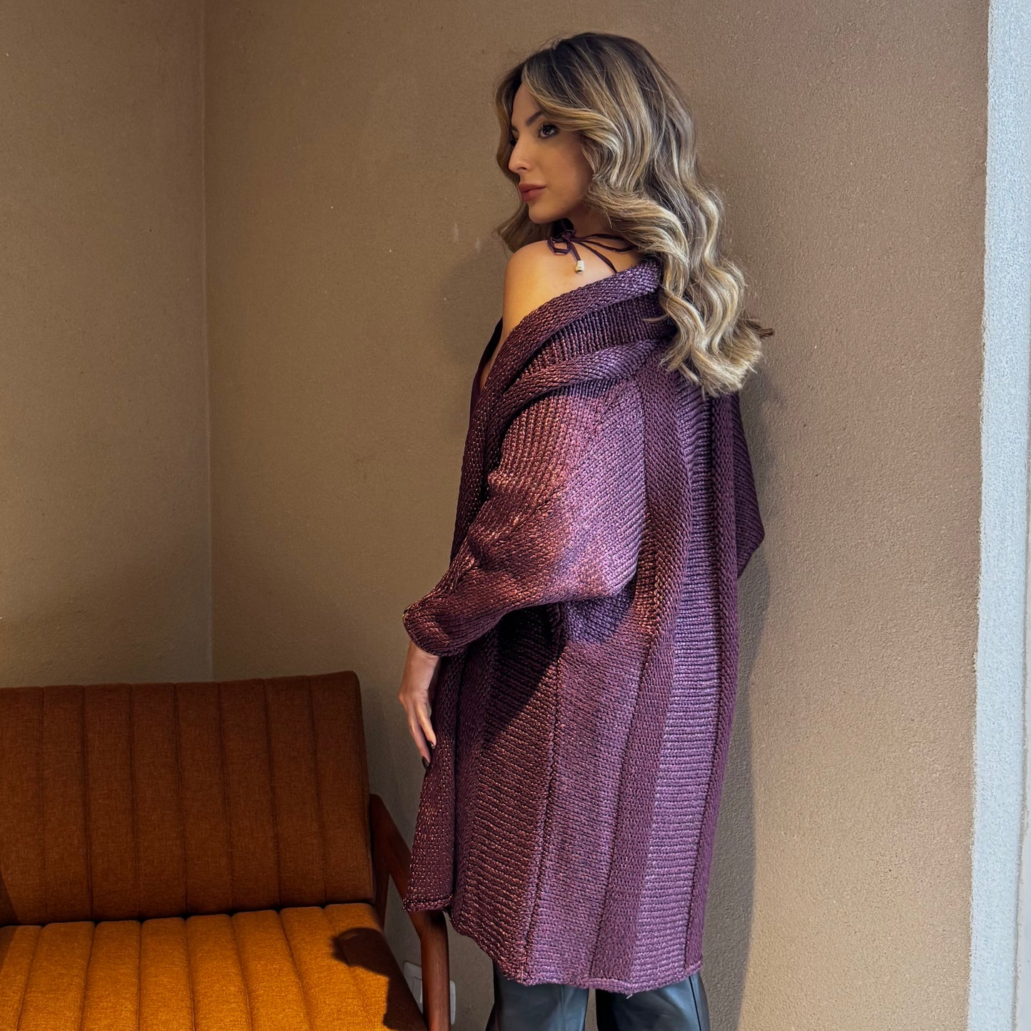 KIMONO AMPLO TRICOT ROXO