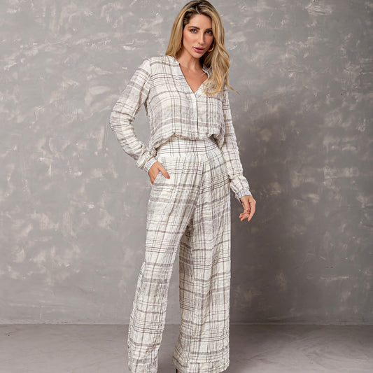 CALÇA GEORGIA XADREZ BRANCO