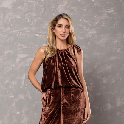 BLUSA CECILIA VELUDO MARROM