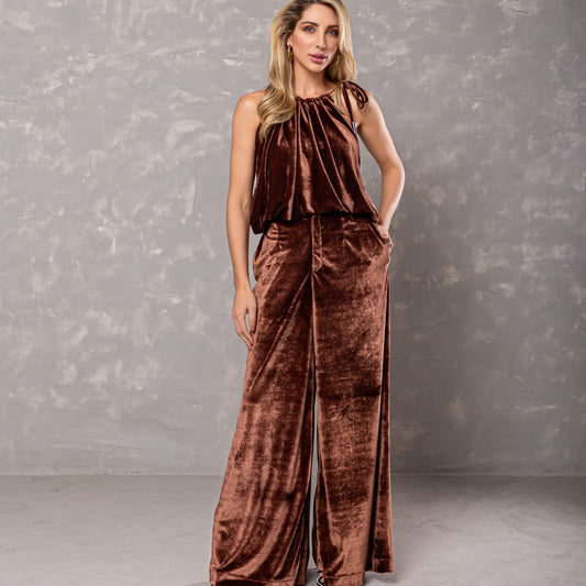CALÇA LEONOR VELUDO MARROM