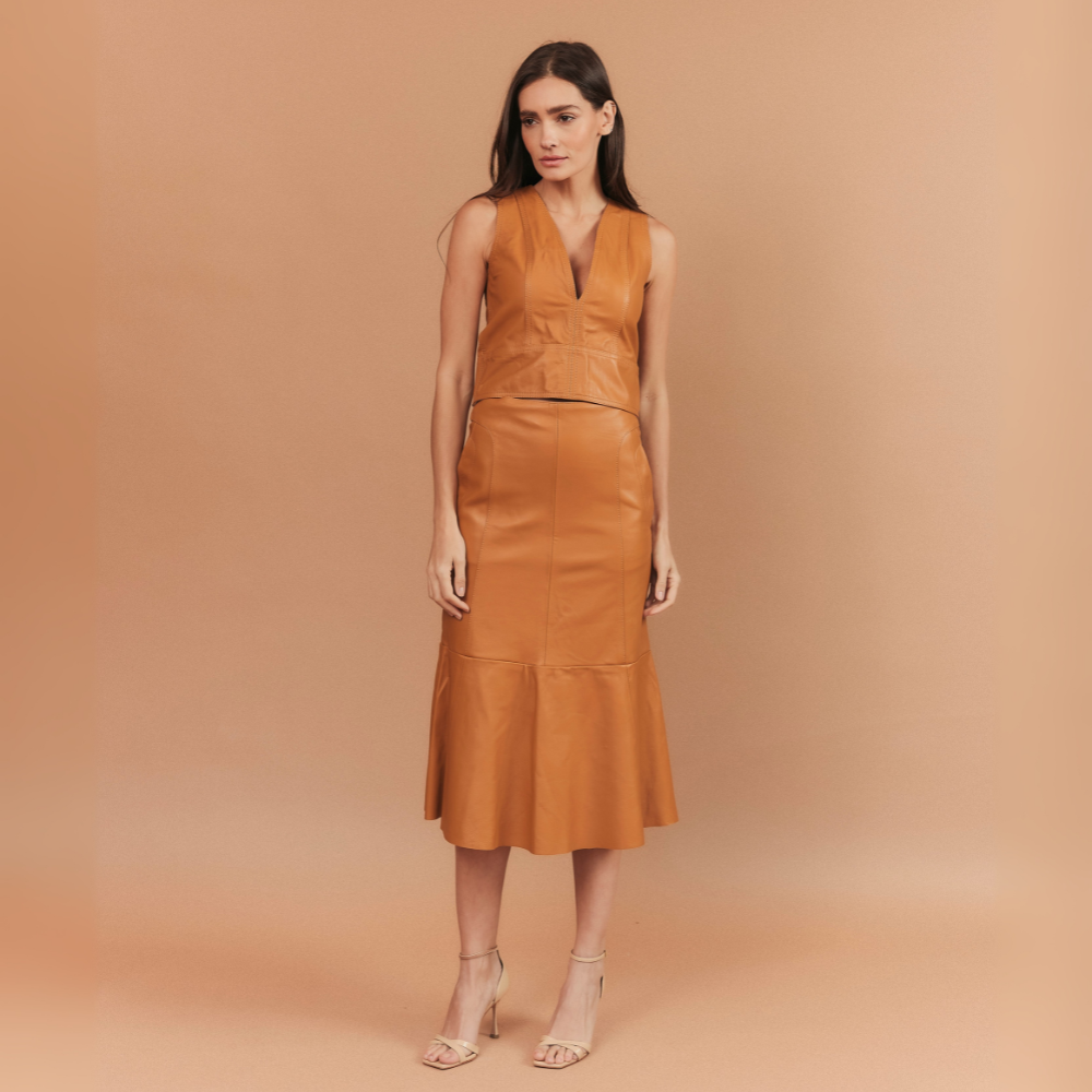 CROPPED BRUNA COURO MOSTARDA